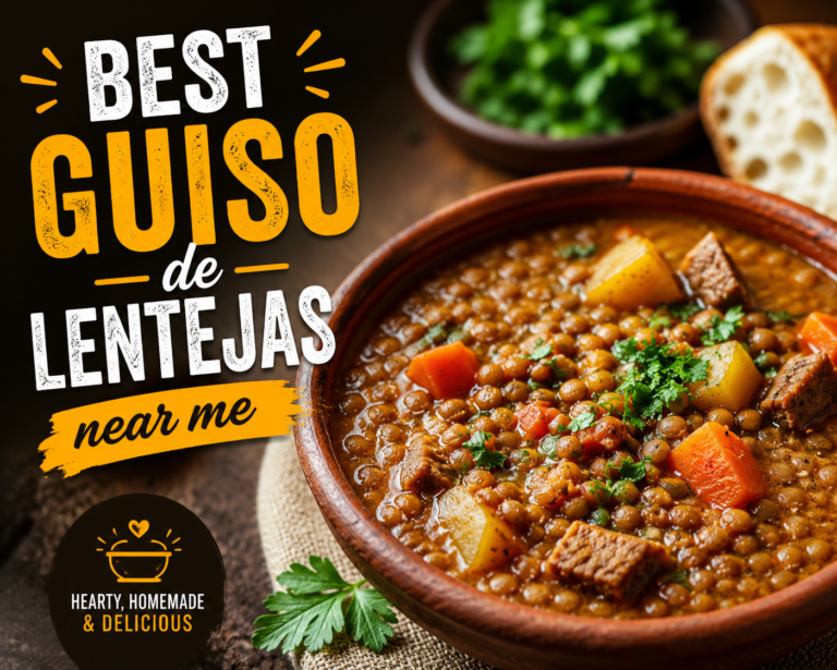 Best guiso de lentejas near me served hot with lentils, vegetables, herbs, and bread