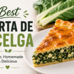 Fresh tarta de acelga with Swiss chard filling and golden crust