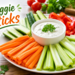 Crunchy veggie sticks with hummus dip and fresh vegetables