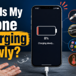 Smartphone connected to a charger while troubleshooting why the phone is charging slowly