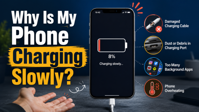 Smartphone connected to a charger while troubleshooting why the phone is charging slowly