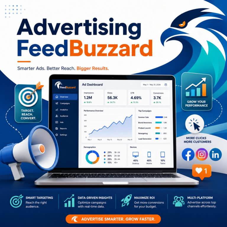 Advertising FeedBuzzard campaign verification with pricing, traffic, tracking, and sponsored-content details