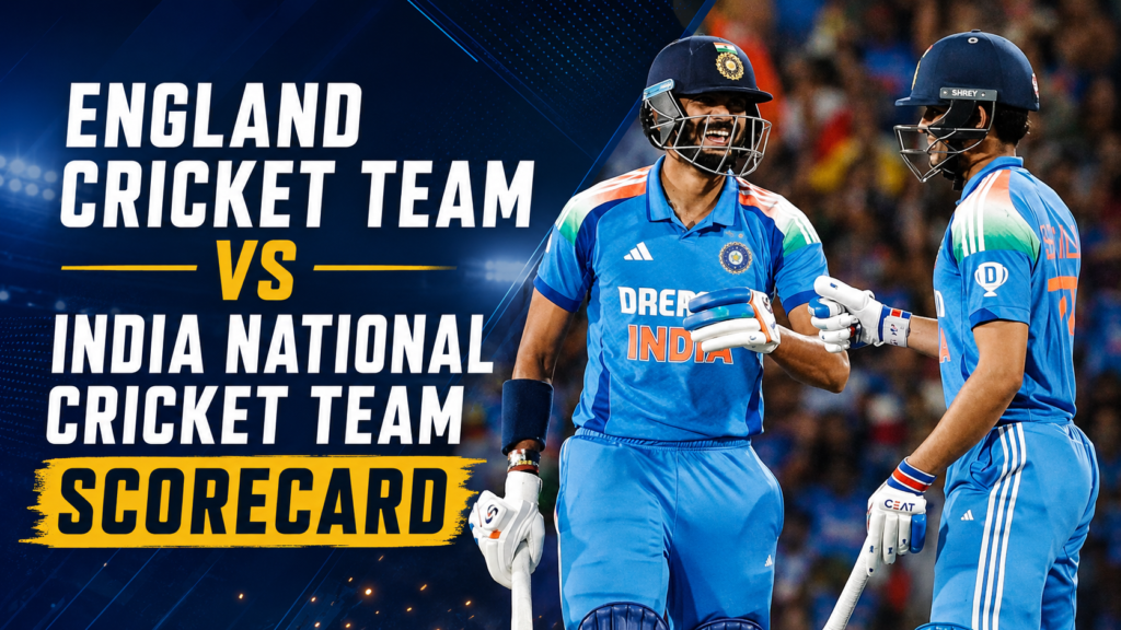England cricket team vs India national cricket team match scorecard graphic from the 2026 Lord’s ODI.