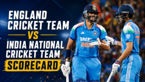 England cricket team vs India national cricket team match scorecard graphic from the 2026 Lord’s ODI.